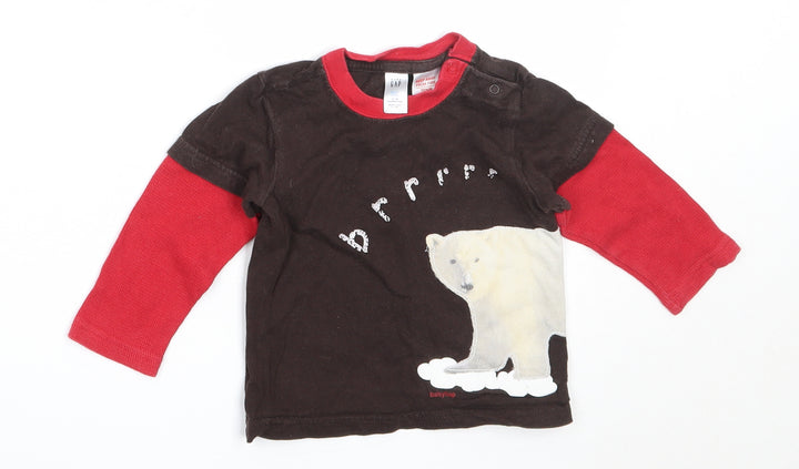 Gap Boys Brown  Cotton Basic T-Shirt Size 12-18 Months Round Neck