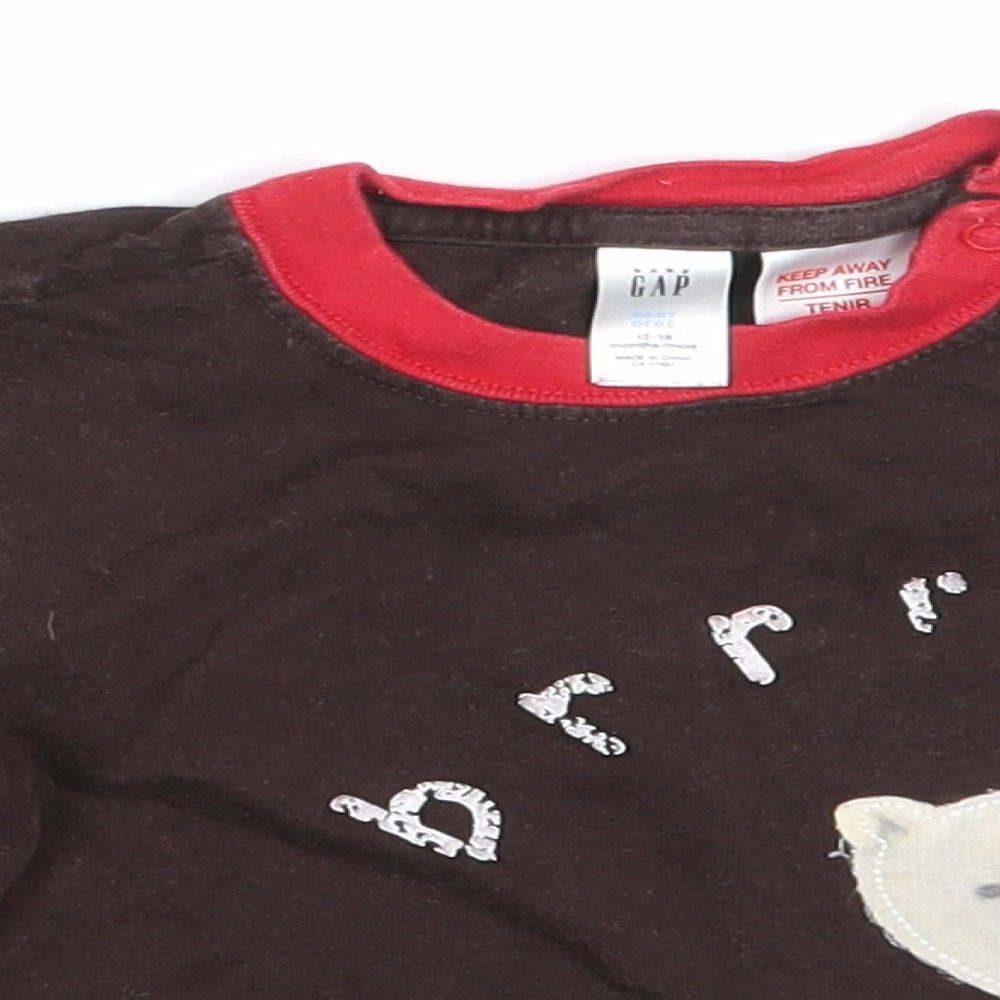 Gap Boys Brown  Cotton Basic T-Shirt Size 12-18 Months Round Neck