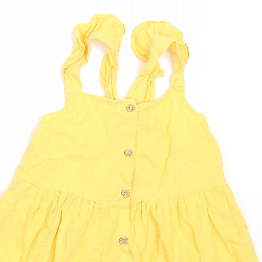 H&M Girls Yellow  Cotton Fit & Flare  Size 3-4 Years  Square Neck