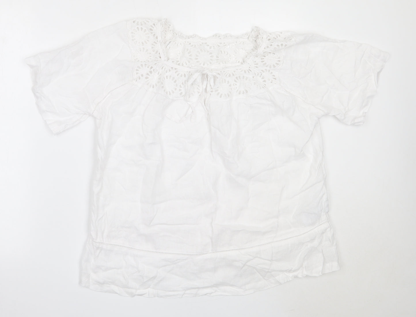 Preworn Womens White  Linen Basic Blouse Size L Round Neck