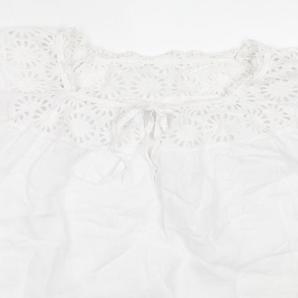 Preworn Womens White  Linen Basic Blouse Size L Round Neck