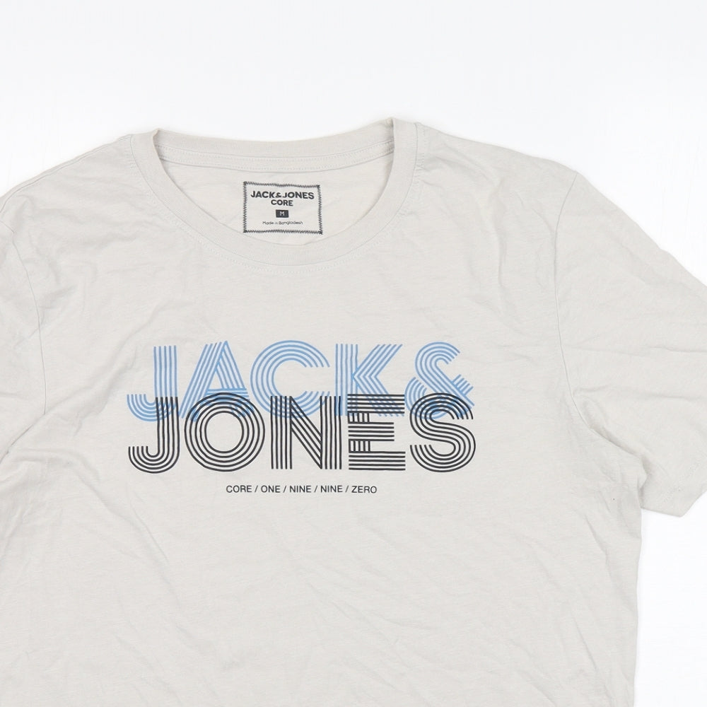 Jack & Jones  Mens Grey  Cotton  T-Shirt Size M Round Neck