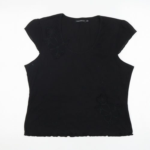Provencale Womens Black  Cotton Basic T-Shirt Size 18 Round Neck
