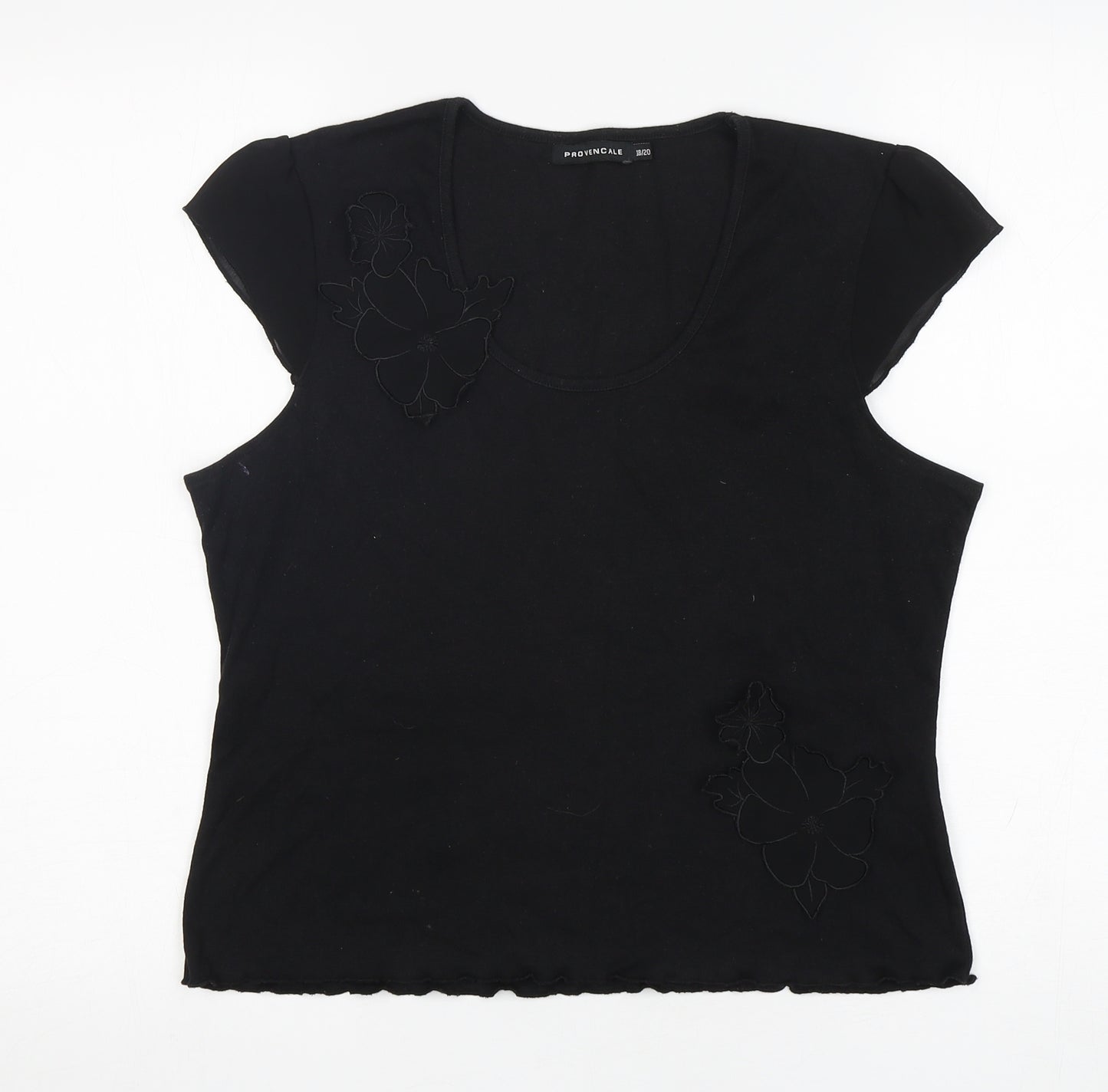 Provencale Womens Black  Cotton Basic T-Shirt Size 18 Round Neck
