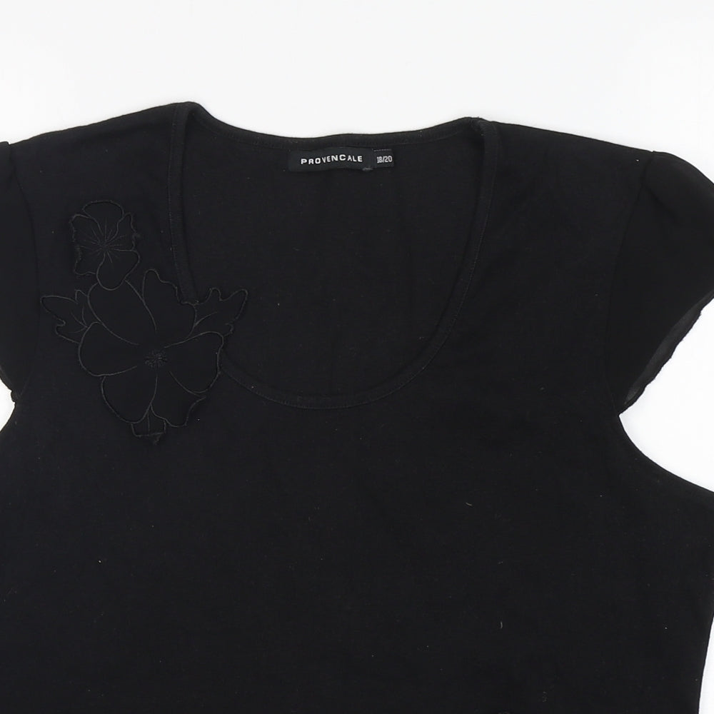 Provencale Womens Black  Cotton Basic T-Shirt Size 18 Round Neck