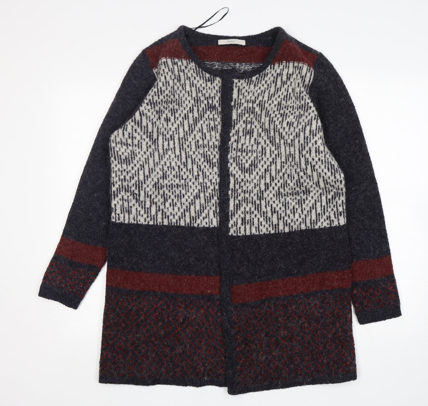 George Womens Multicoloured Round Neck Argyle/Diamond Acrylic Cardigan Jumper Size 14