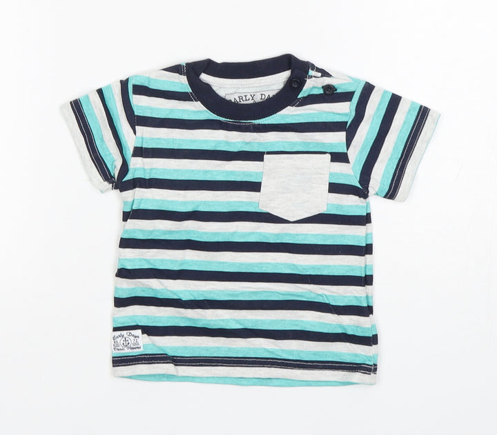 Early Days Boys Multicoloured Striped Cotton Basic T-Shirt Size 3-6 Months Round Neck
