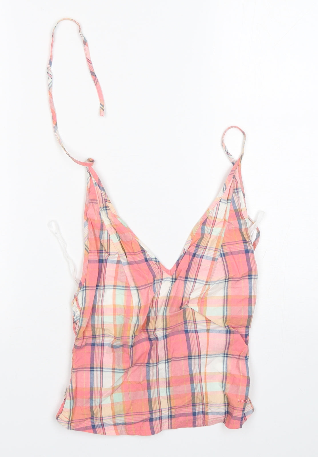 Kickers Womens Pink Plaid Cotton Basic Tank Size 8 V-Neck
