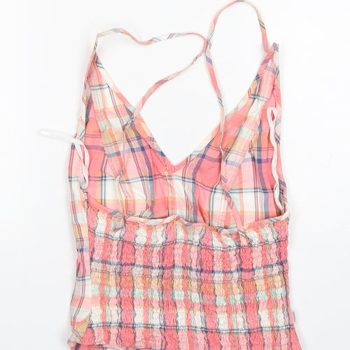 Kickers Womens Pink Plaid Cotton Basic Tank Size 8 V-Neck