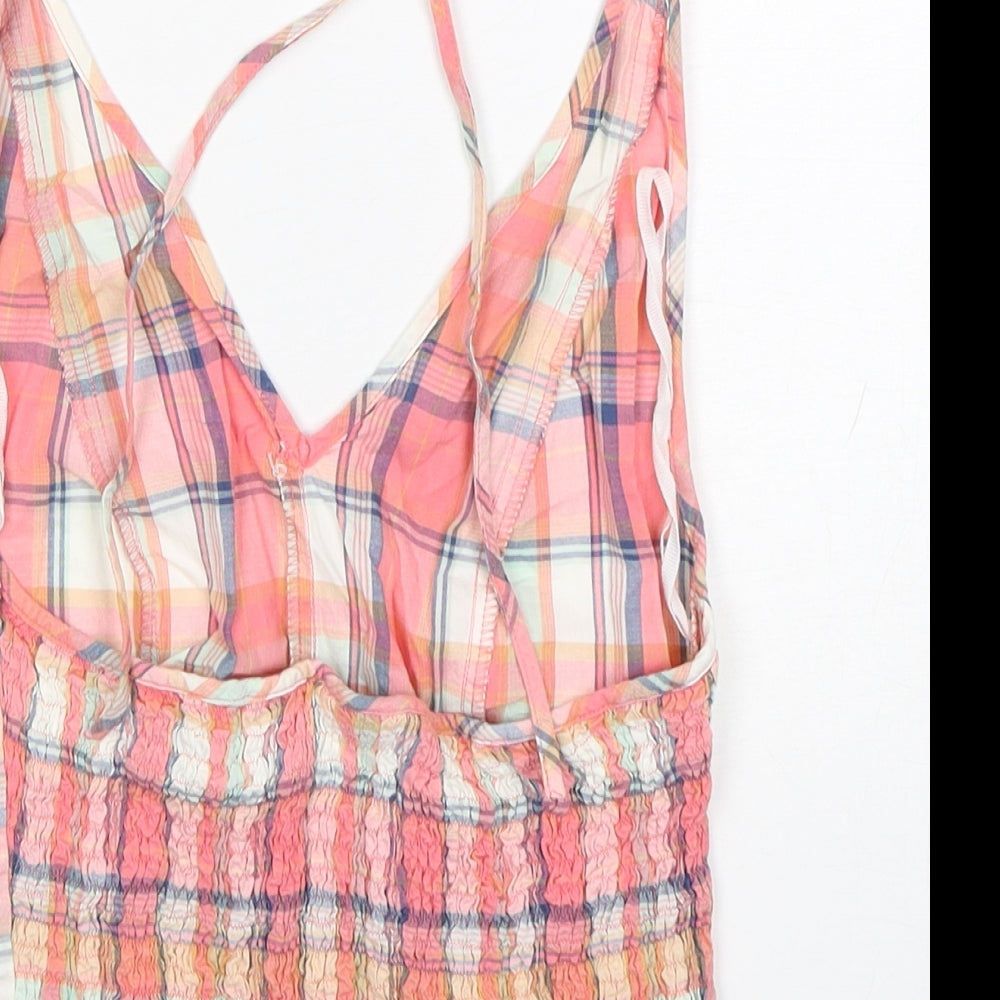 Kickers Womens Pink Plaid Cotton Basic Tank Size 8 V-Neck