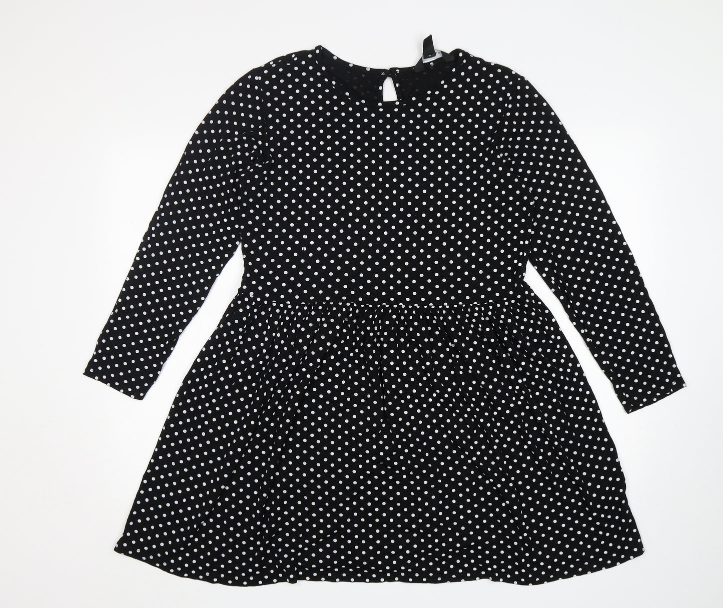 New Look Womens Black Polka Dot Viscose Fit & Flare  Size 12  Round Neck