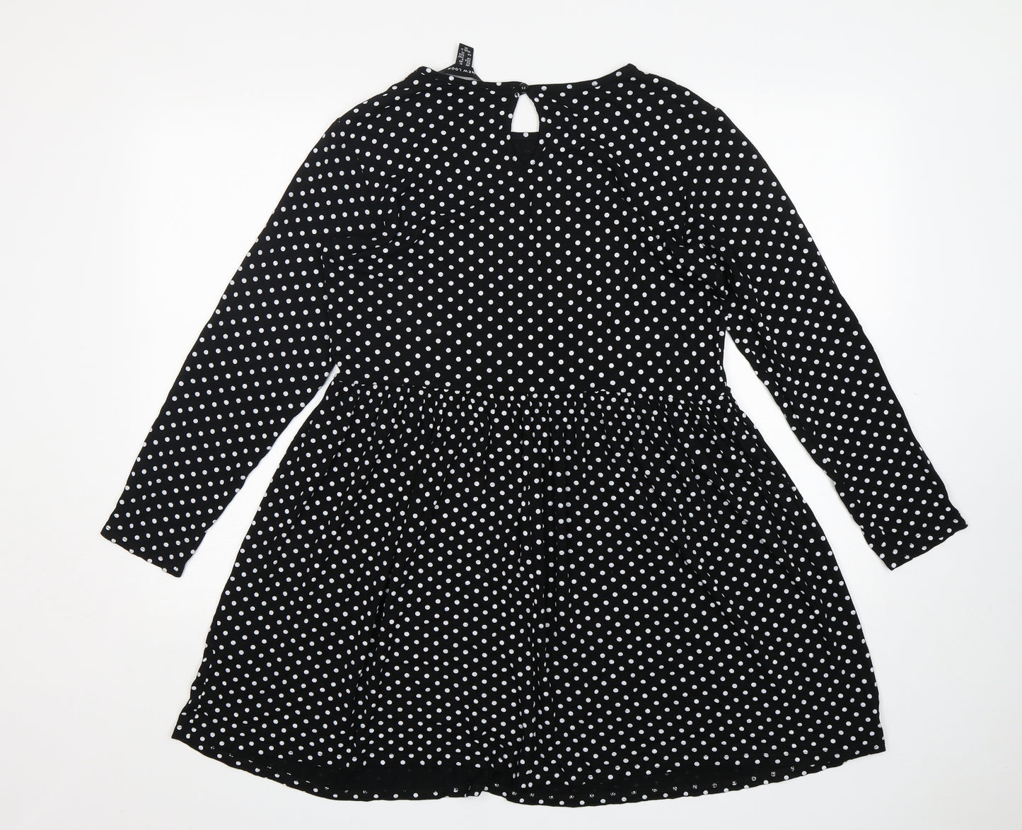 New Look Womens Black Polka Dot Viscose Fit & Flare  Size 12  Round Neck