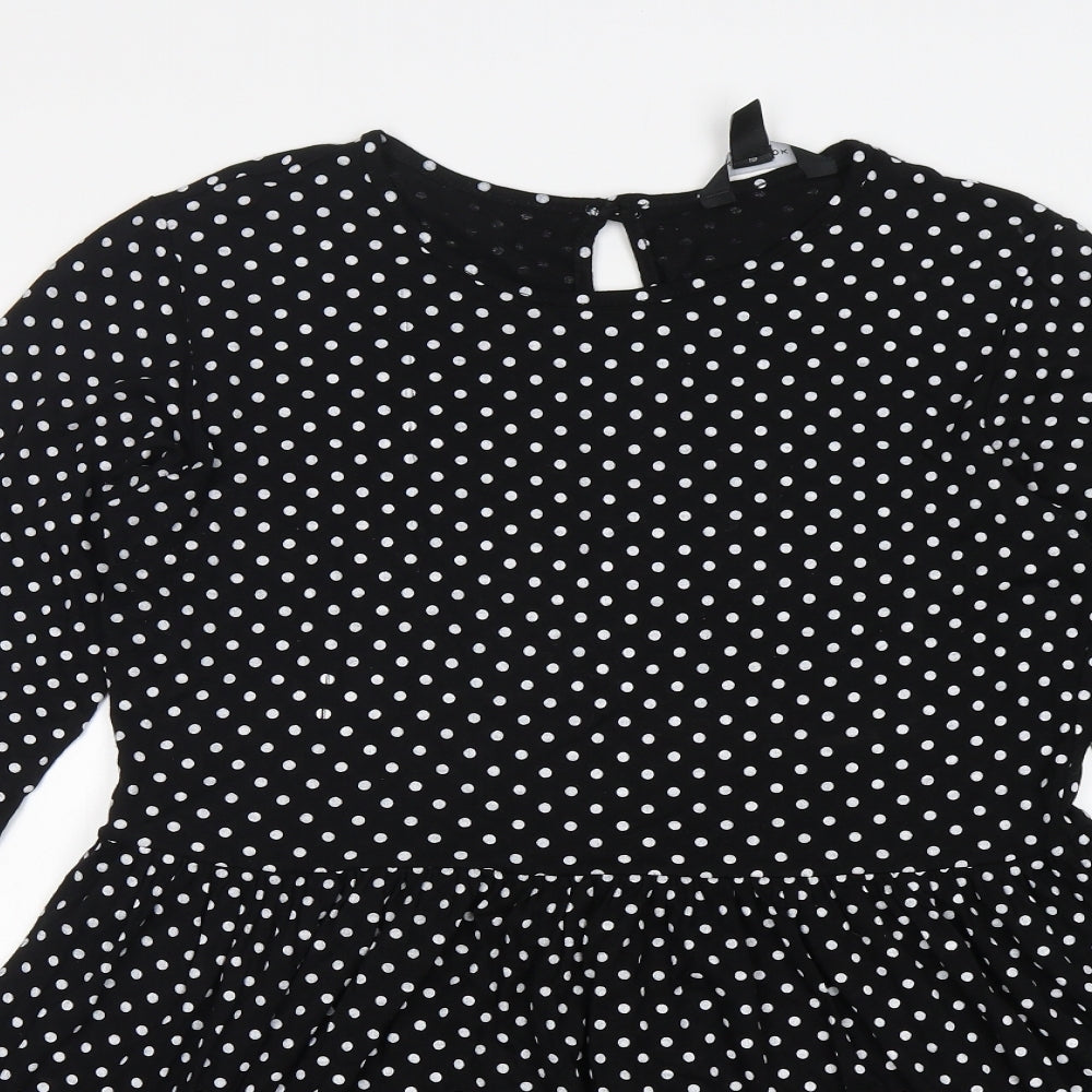 New Look Womens Black Polka Dot Viscose Fit & Flare  Size 12  Round Neck