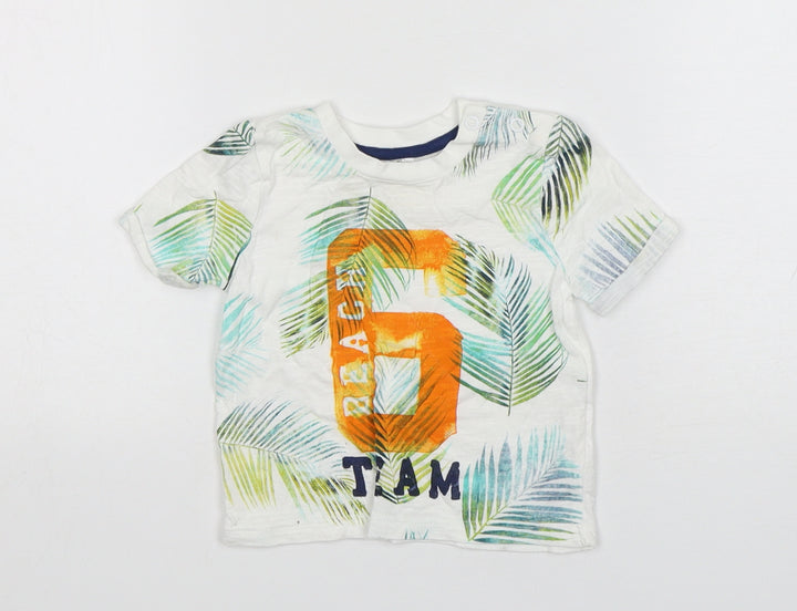 F&F Boys Multicoloured Floral Cotton Basic T-Shirt Size 3-6 Months Round Neck