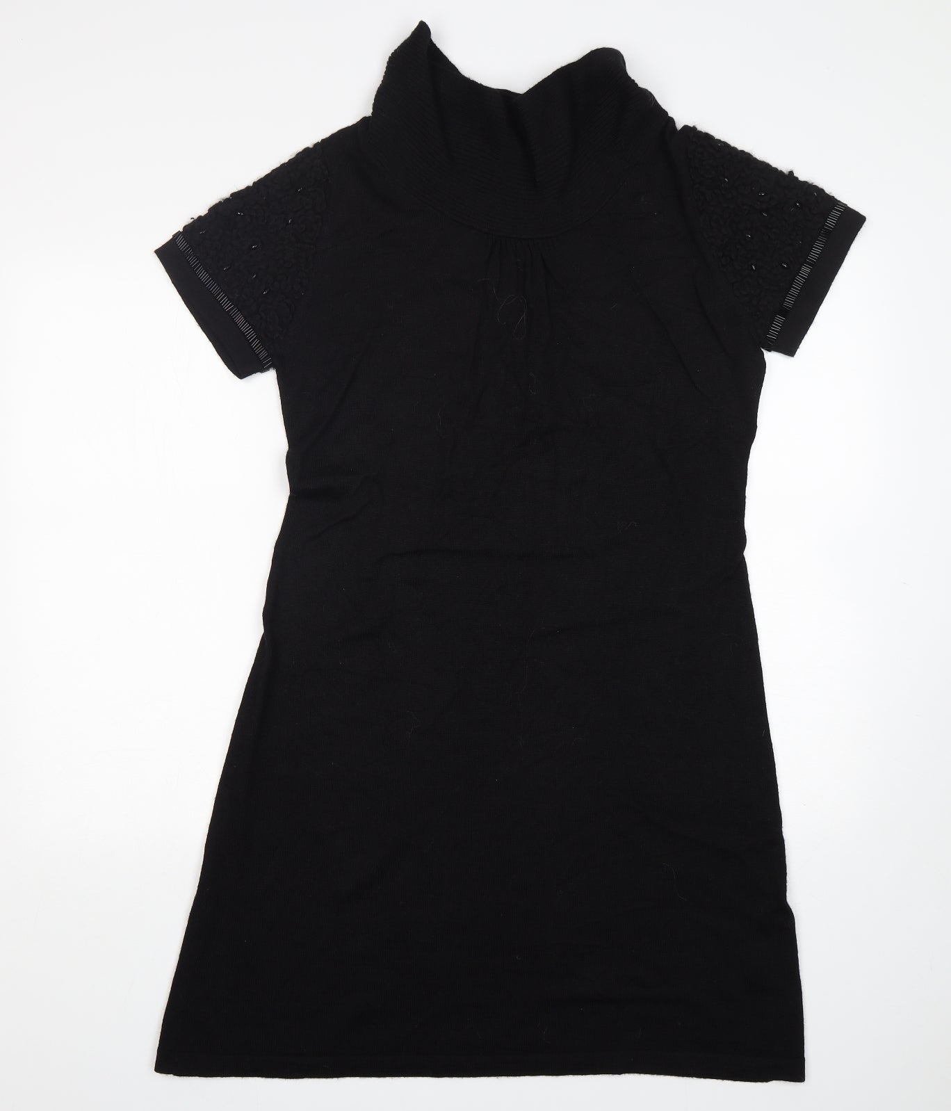 TUZZI Womens Black  Wool Jumper Dress  Size 16  Roll Neck