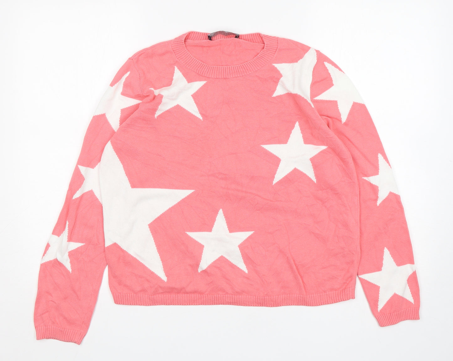 M&S Womens Pink Round Neck  Cotton Pullover Jumper Size 12