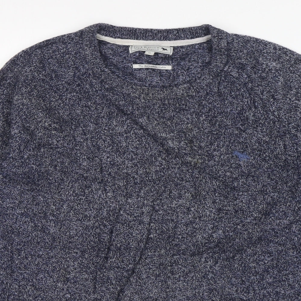Jack Russell Mens Blue Round Neck  Wool Pullover Jumper Size XL