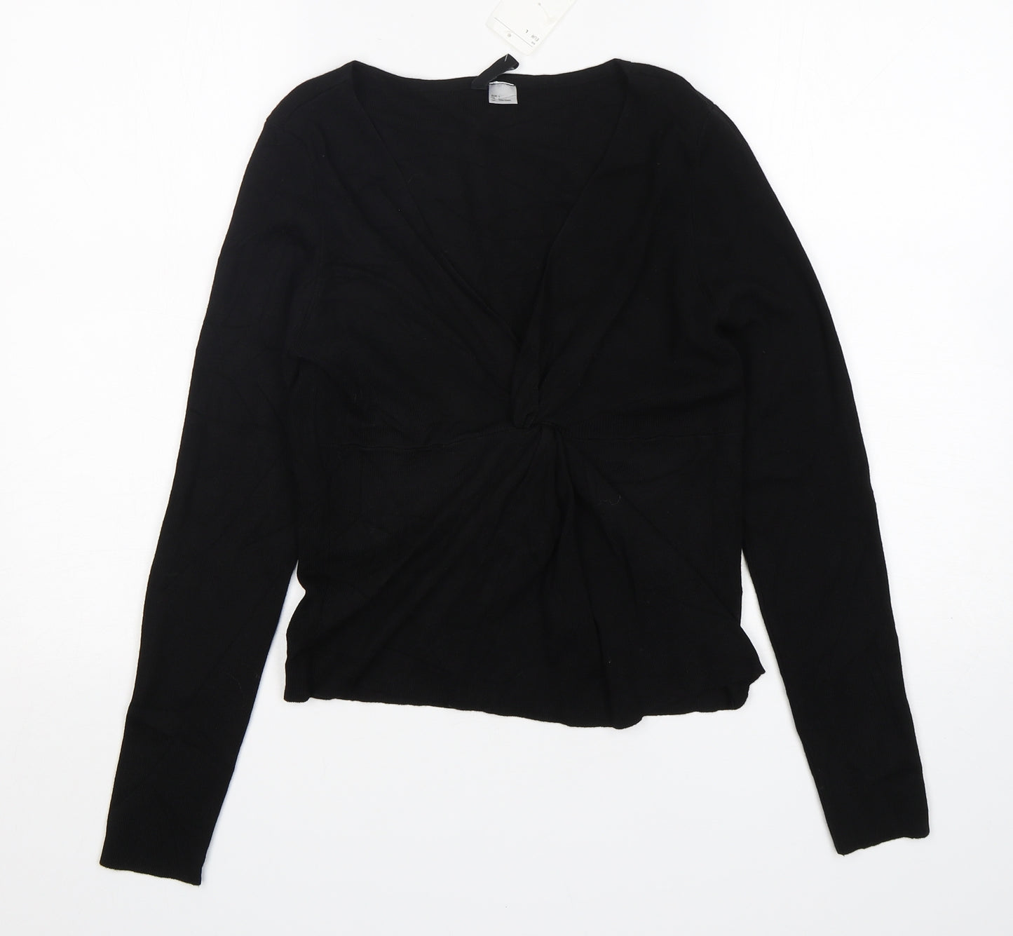 H&M Womens Black V-Neck  Viscose Pullover Jumper Size L
