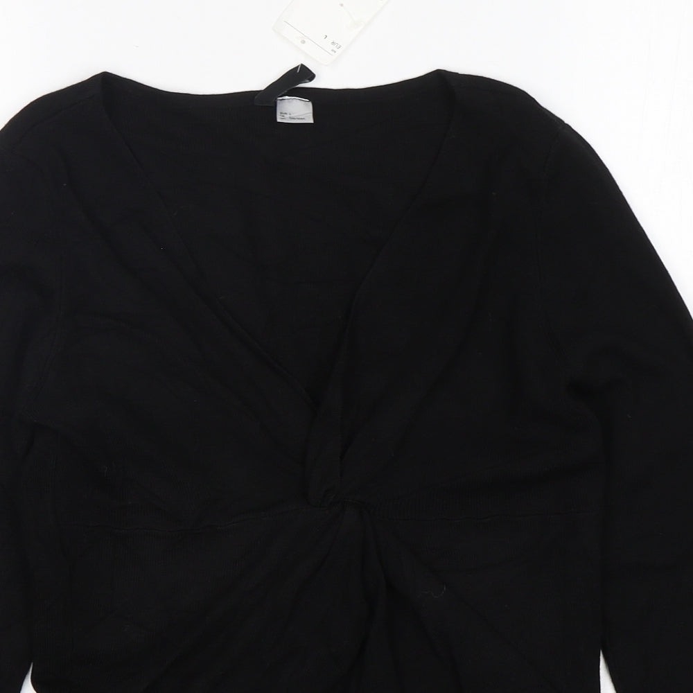 H&M Womens Black V-Neck  Viscose Pullover Jumper Size L