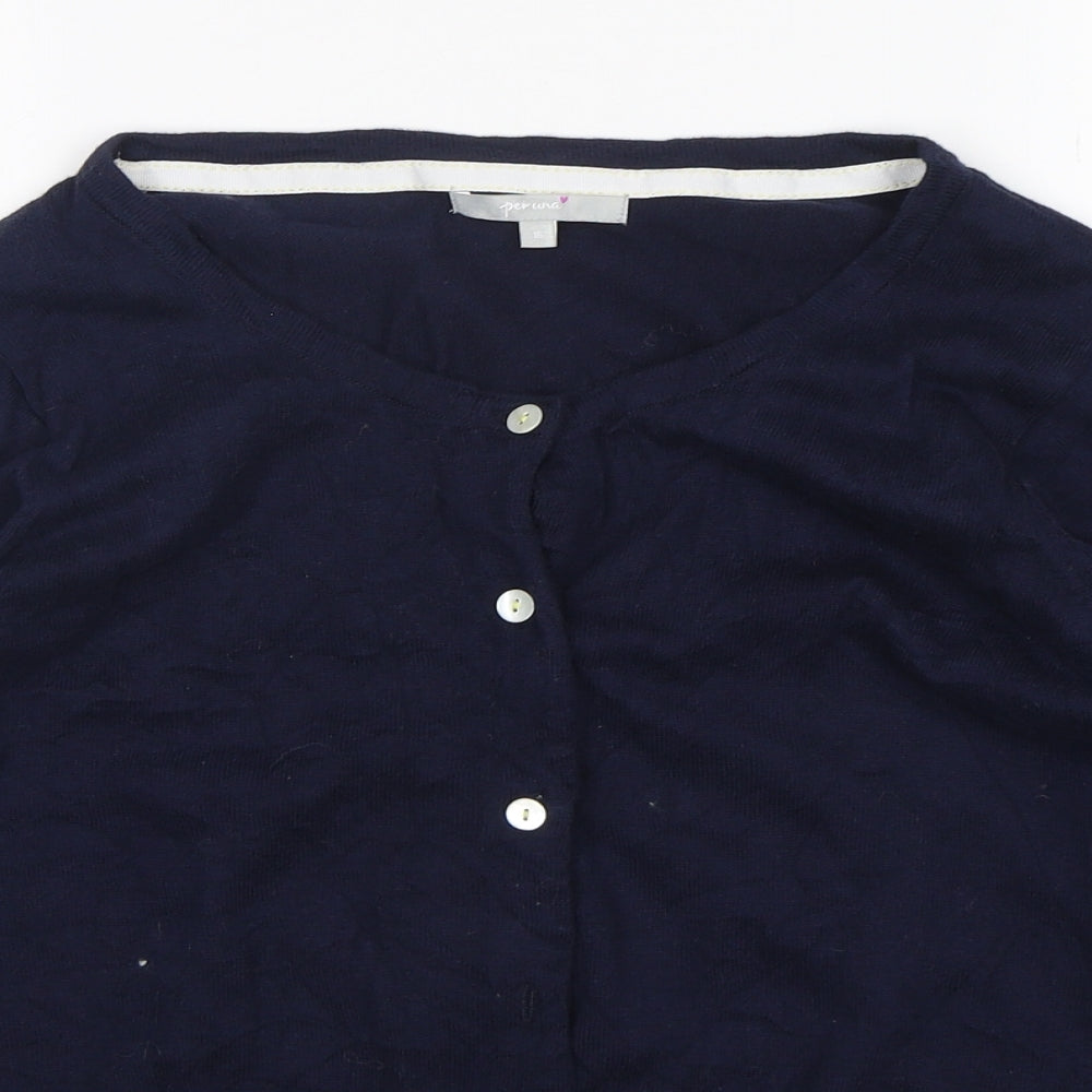 Per Una Womens Blue Round Neck  Cotton Cardigan Jumper Size 16
