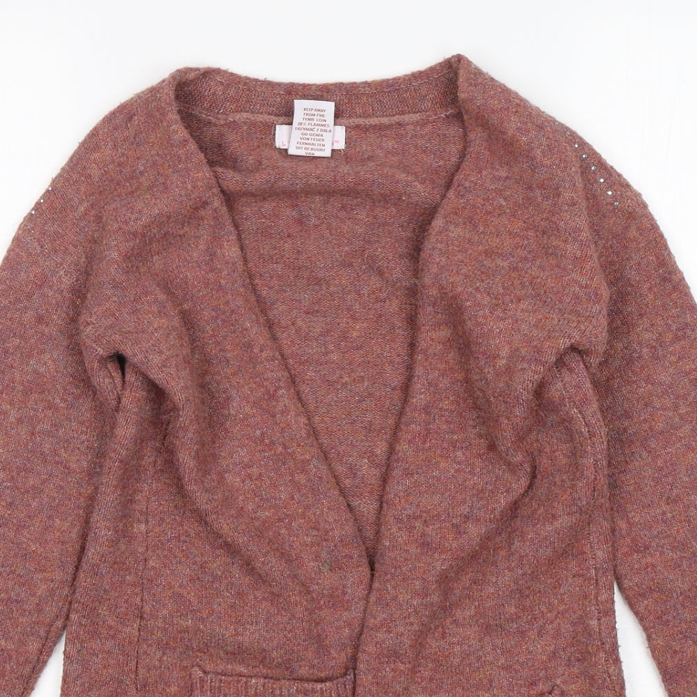 Lulurain Girls Pink V-Neck  Acrylic Cardigan Jumper Size 9-10 Years