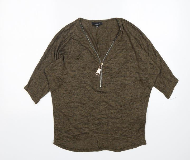 New Look Womens Green V-Neck  Viscose Pullover Jumper Size XS