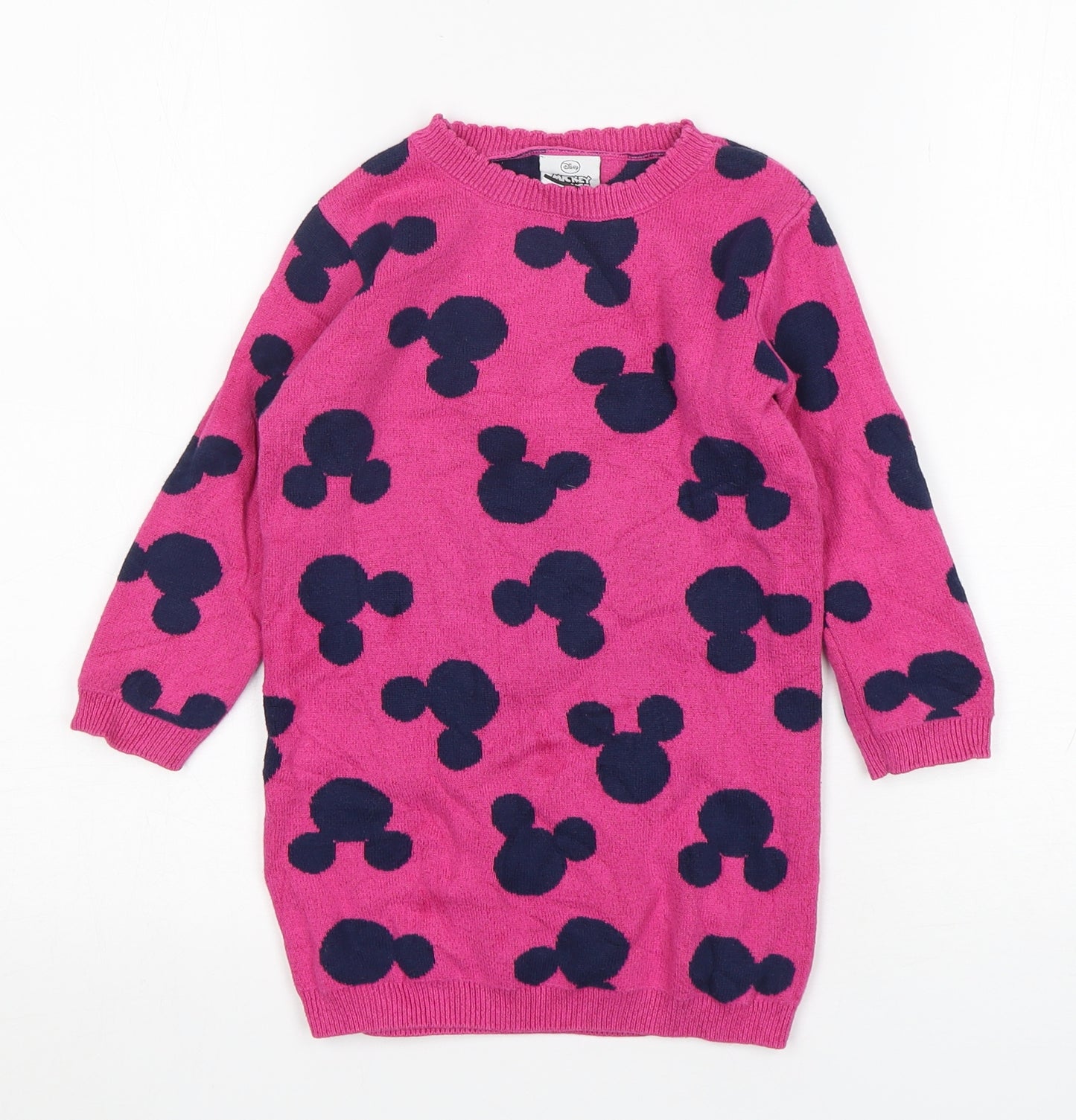 George Girls Pink  Cotton Jumper Dress  Size 3-4 Years  Round Neck  - Mickey Mouse