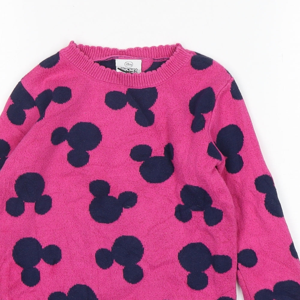 George Girls Pink  Cotton Jumper Dress  Size 3-4 Years  Round Neck  - Mickey Mouse