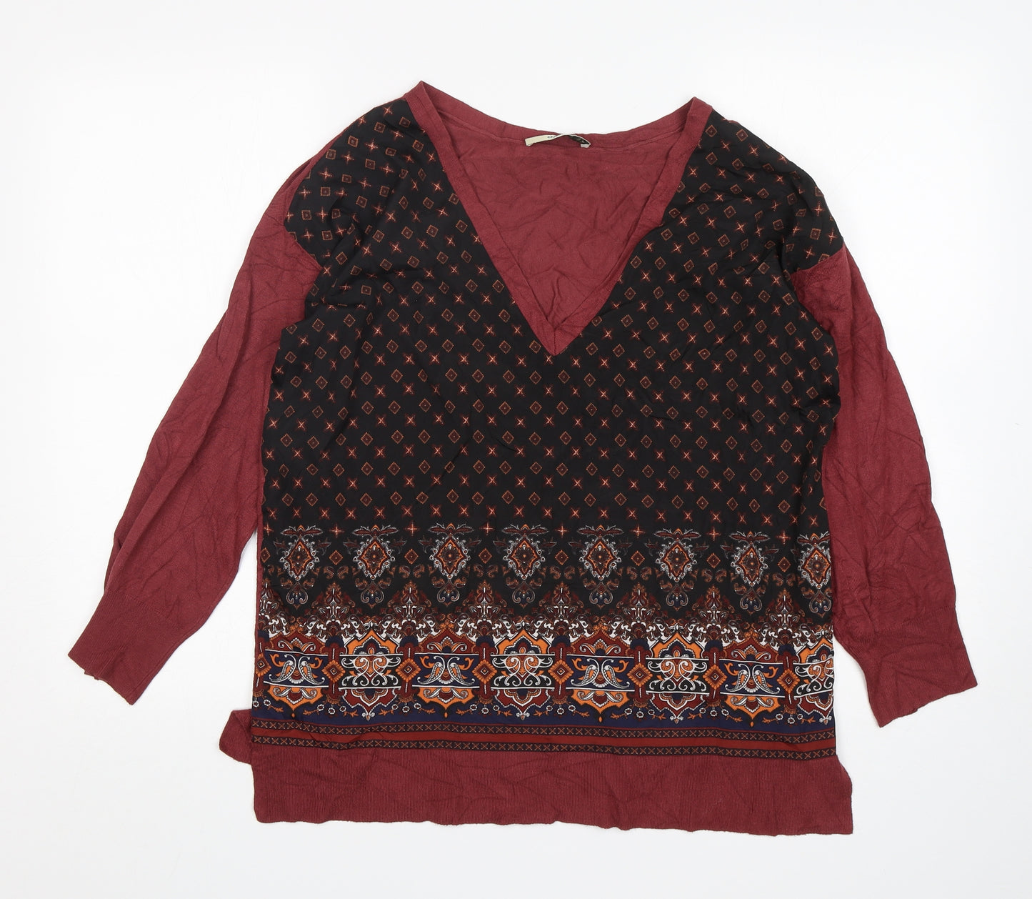 Oasis Womens Multicoloured V-Neck Fair Isle Viscose Pullover Jumper Size S