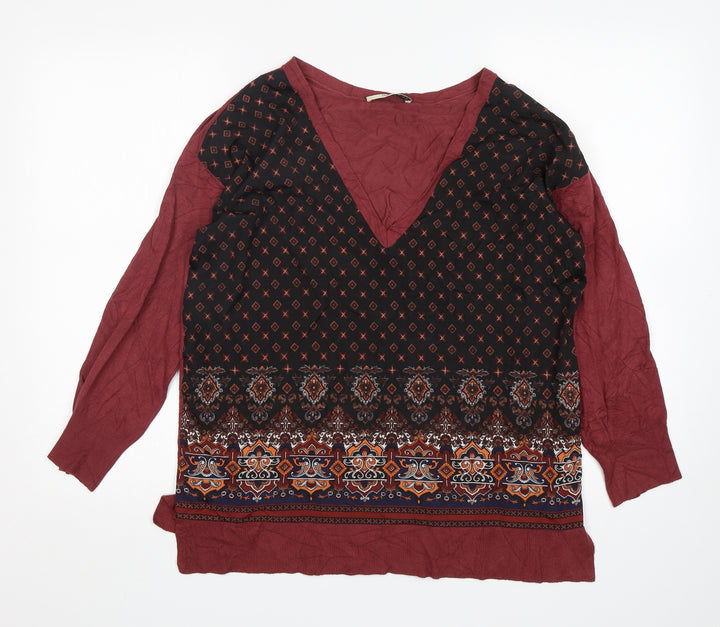 Oasis Womens Multicoloured V-Neck Fair Isle Viscose Pullover Jumper Size S