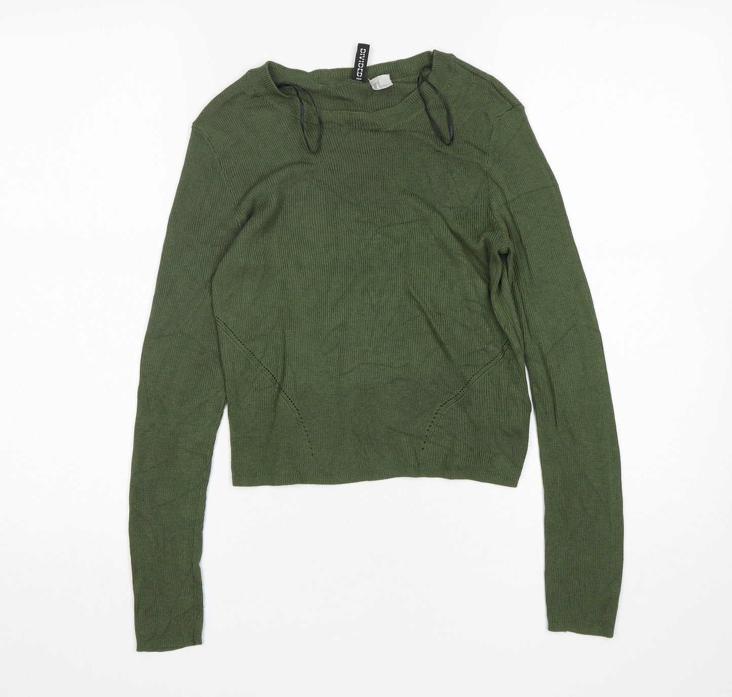 H&M Womens Green Round Neck  Viscose Pullover Jumper Size M