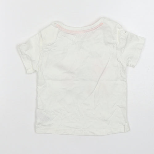 Mothercare Boys White Animal Print Cotton Basic T-Shirt Size 9-12 Months Round Neck