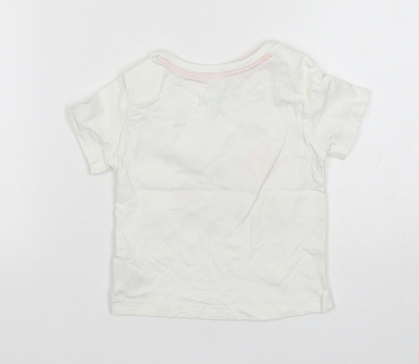 Mothercare Boys White Animal Print Cotton Basic T-Shirt Size 9-12 Months Round Neck