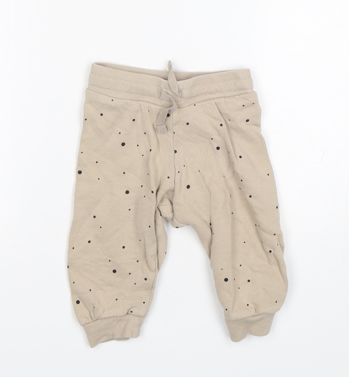 H&M Boys Beige Polka Dot Cotton Sweatpants Trousers Size 6-9 Months