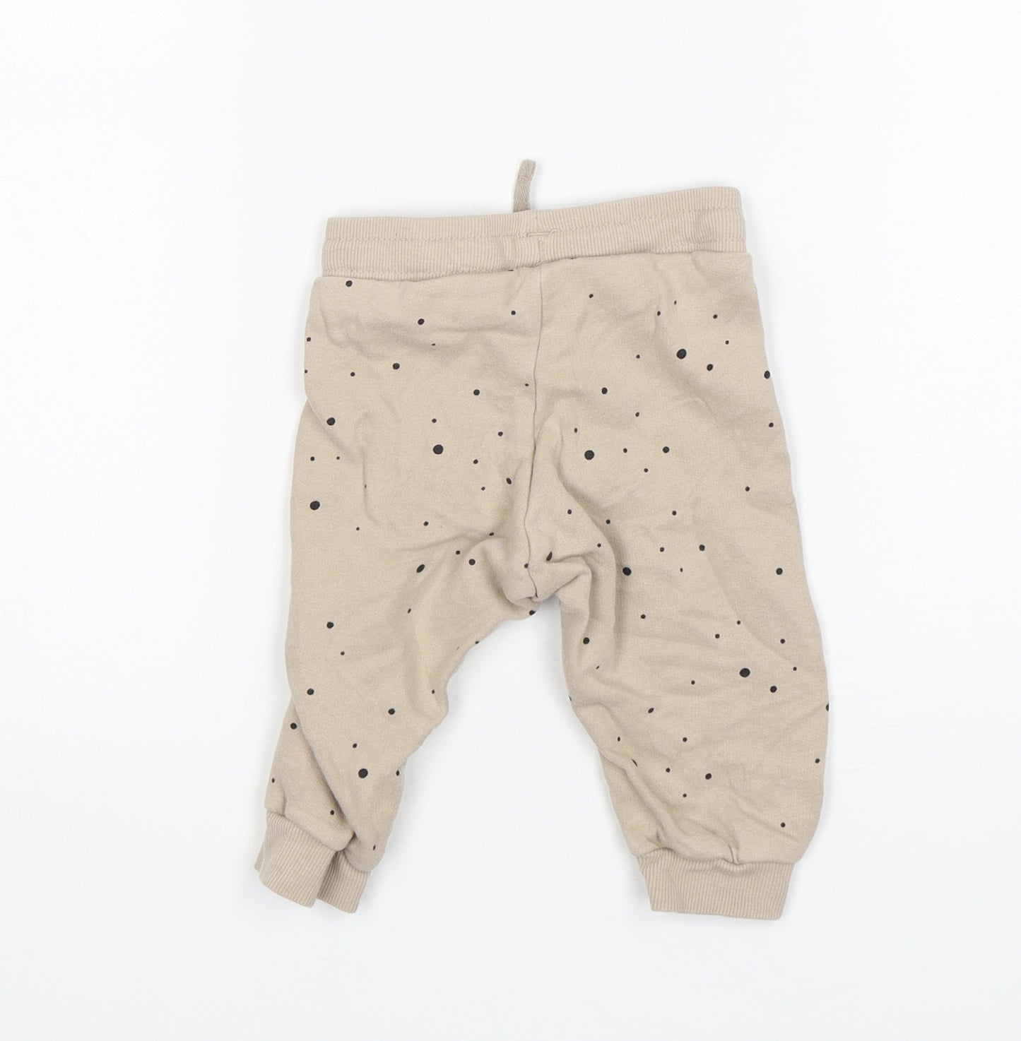 H&M Boys Beige Polka Dot Cotton Sweatpants Trousers Size 6-9 Months
