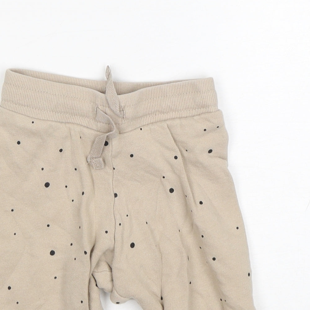 H&M Boys Beige Polka Dot Cotton Sweatpants Trousers Size 6-9 Months