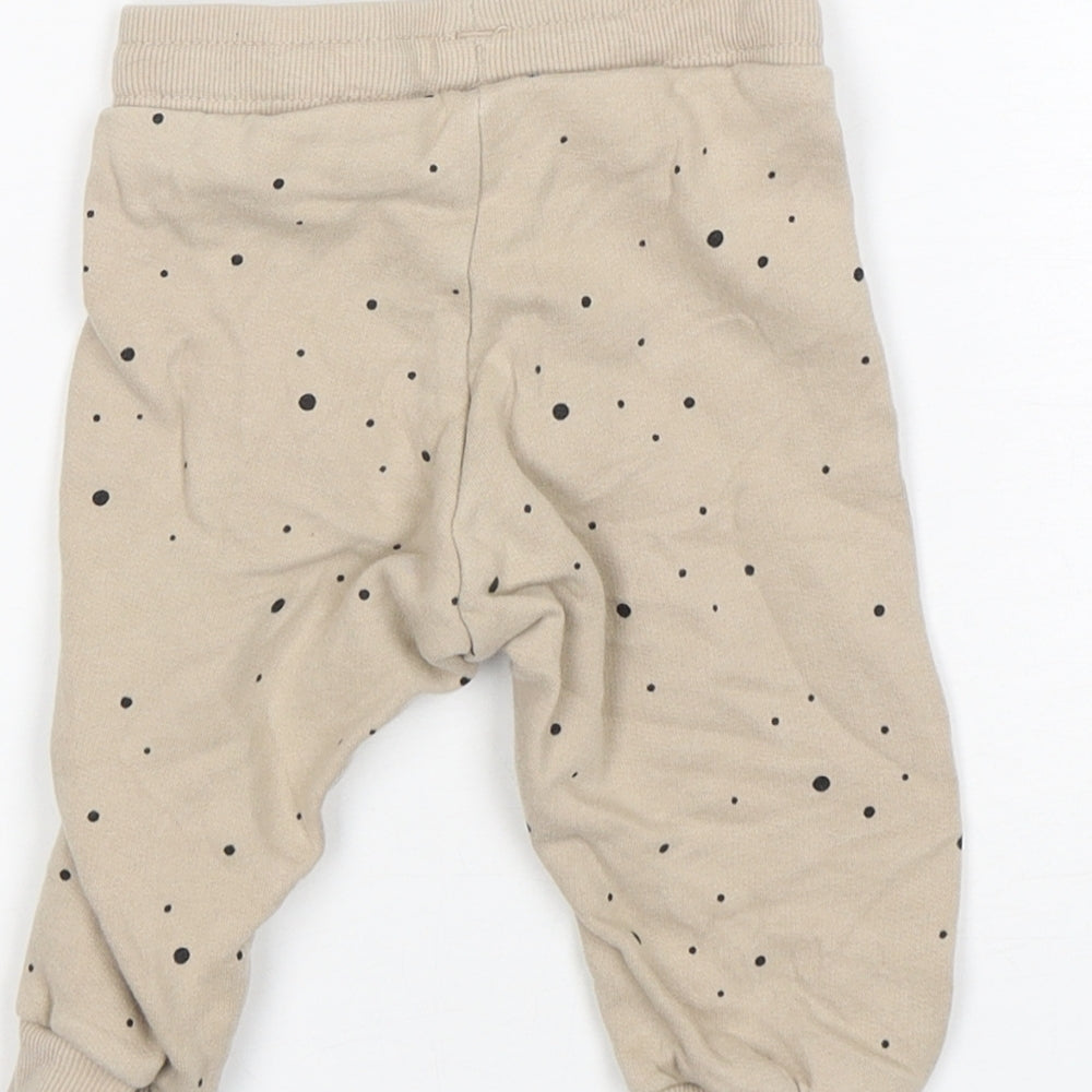 H&M Boys Beige Polka Dot Cotton Sweatpants Trousers Size 6-9 Months