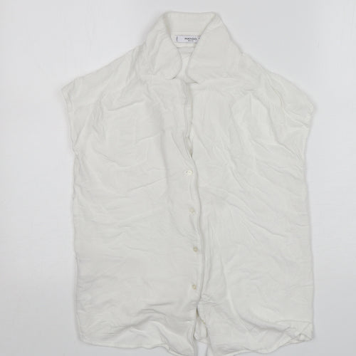Mango Womens White  Viscose Basic Button-Up Size XS Collared
