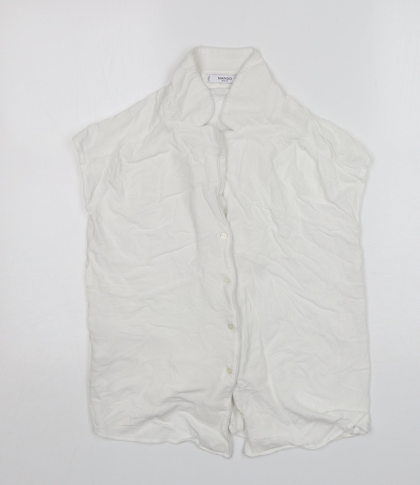 Mango Womens White  Viscose Basic Button-Up Size XS Collared
