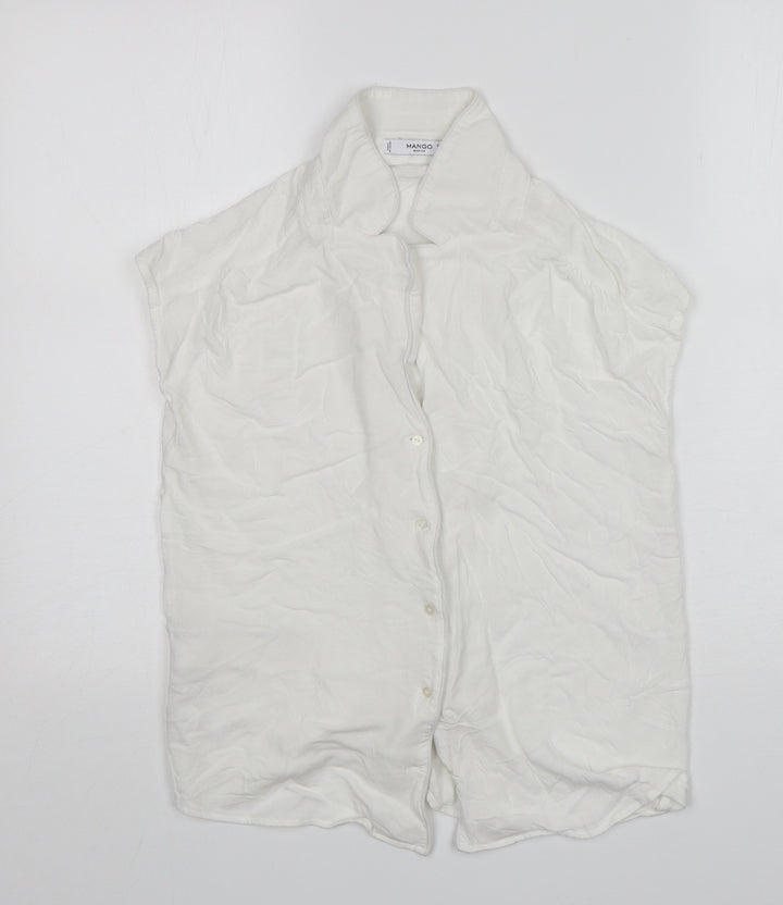 Mango Womens White  Viscose Basic Button-Up Size XS Collared