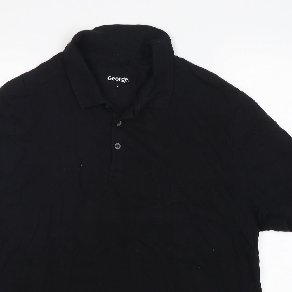 George Mens Black  Cotton  Polo Size L Collared