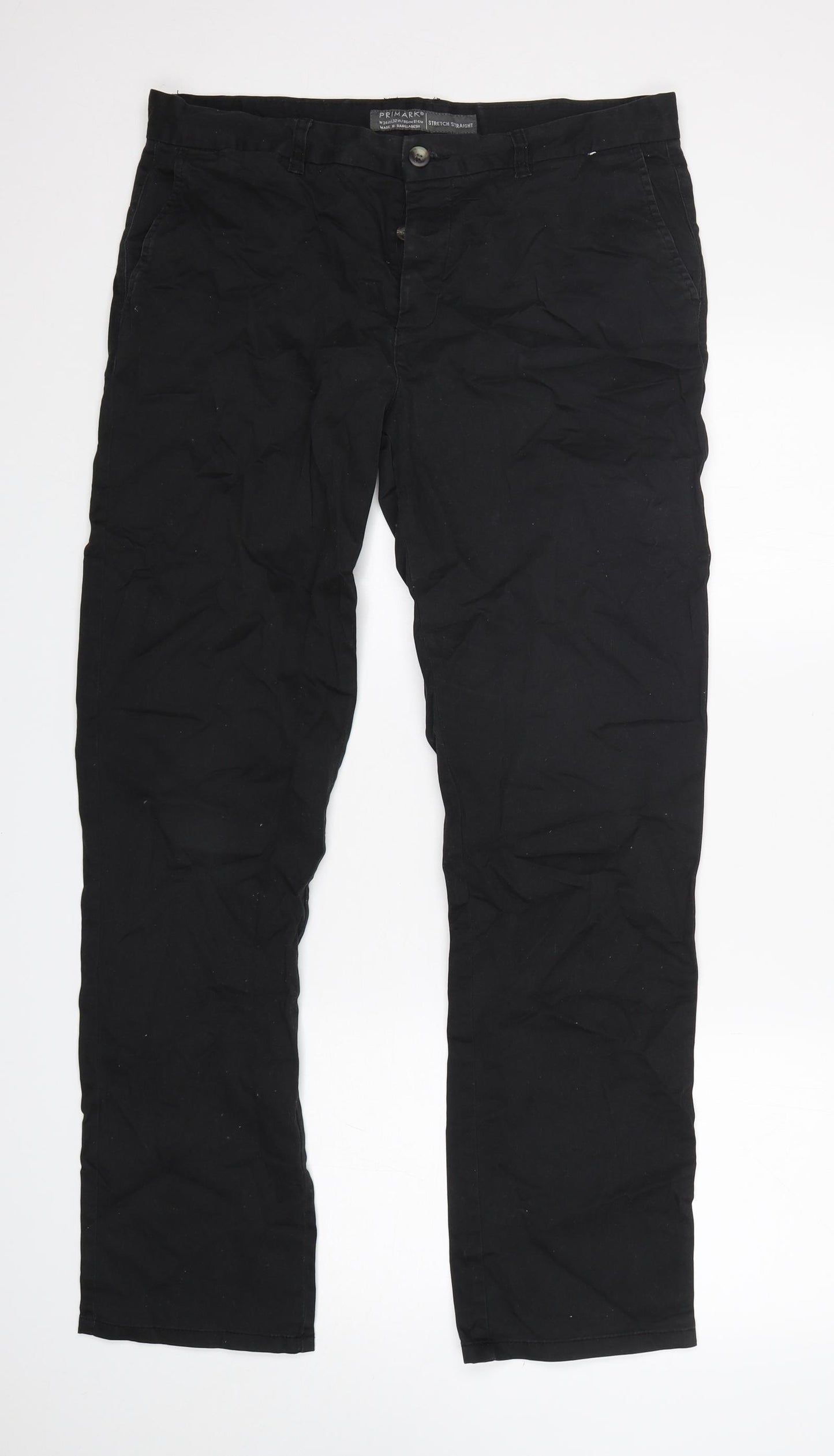 Primark Mens Black  Cotton Chino Trousers Size 34 L32 in Regular