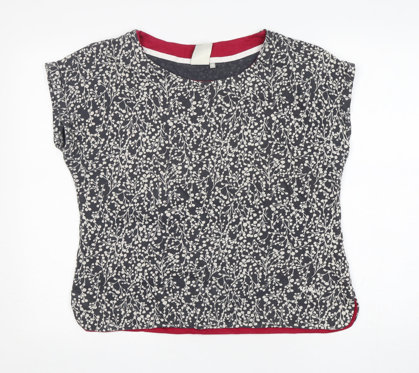 Weird Fish Womens Multicoloured Floral Cotton Basic T-Shirt Size 16 Round Neck