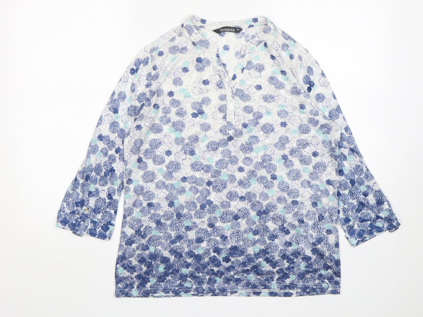 Bonmarche Womens Multicoloured Floral Polyester Basic T-Shirt Size 14 V-Neck