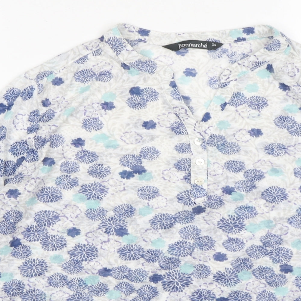 Bonmarche Womens Multicoloured Floral Polyester Basic T-Shirt Size 14 V-Neck