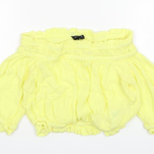 New Look Womens Yellow  Viscose Cropped Blouse Size 10 Boat Neck