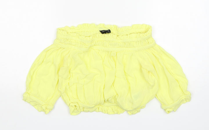 New Look Womens Yellow Viscose Cropped Blouse Size 10 Boat Neck