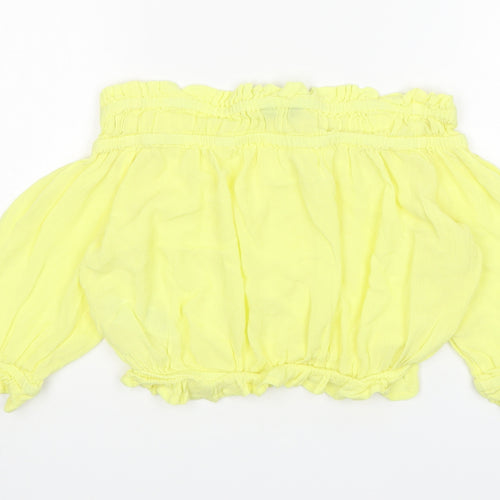 New Look Womens Yellow  Viscose Cropped Blouse Size 10 Boat Neck