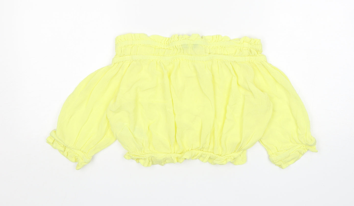 New Look Womens Yellow  Viscose Cropped Blouse Size 10 Boat Neck