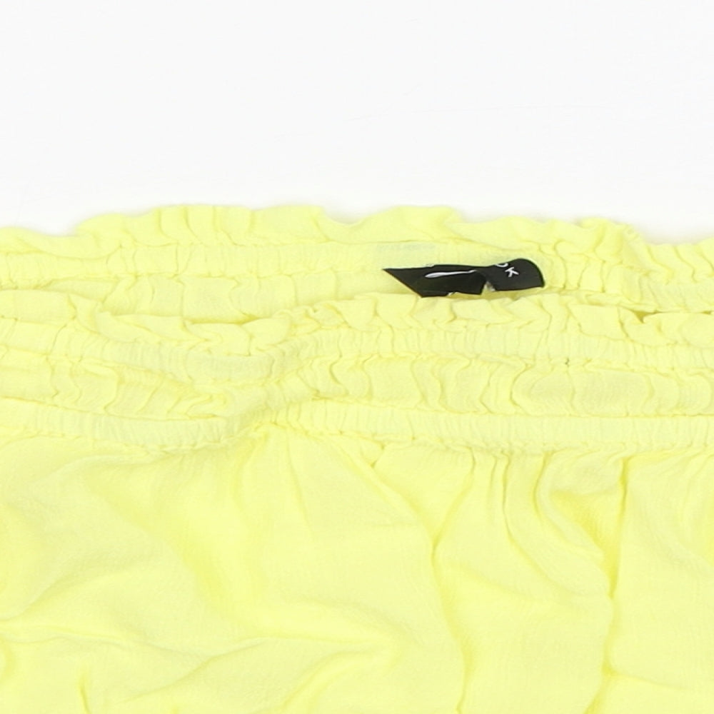 New Look Womens Yellow  Viscose Cropped Blouse Size 10 Boat Neck